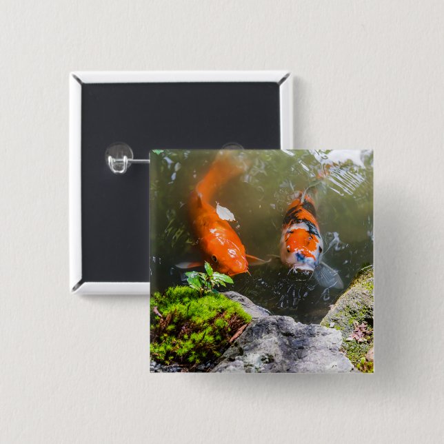 Chapa Cuadrada Pescado de Koi en un estanque (Anverso y reverso)