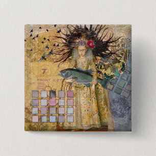 Chapa Cuadrada Pez Mujer Piscis Vintage Gótico Clásico