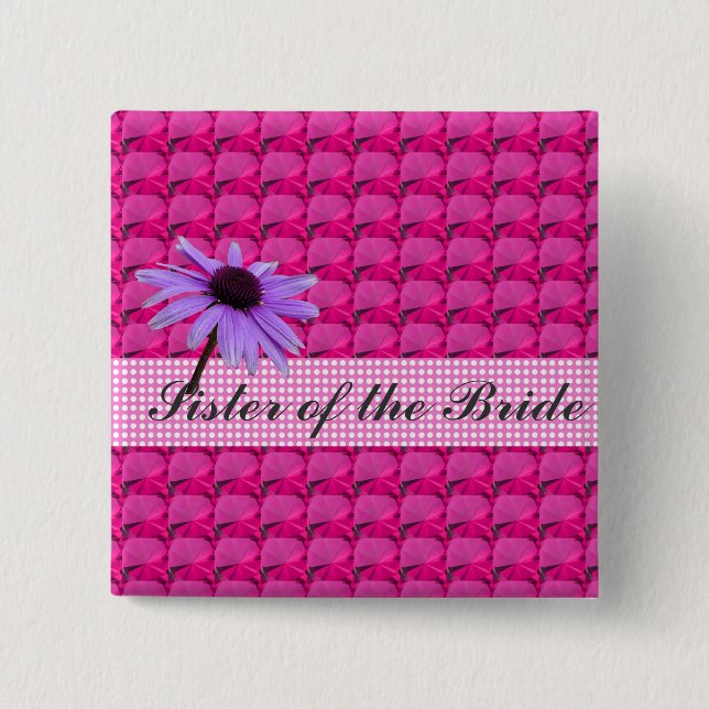 Chapa Cuadrada piedras de gema rosa y flor de margarita (Anverso)