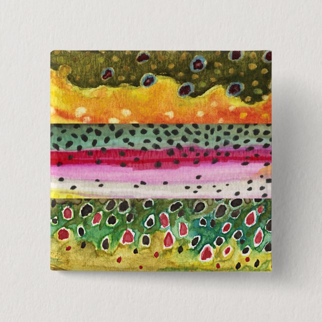 Chapa Cuadrada Pieles de tres bellas truchas (Anverso)