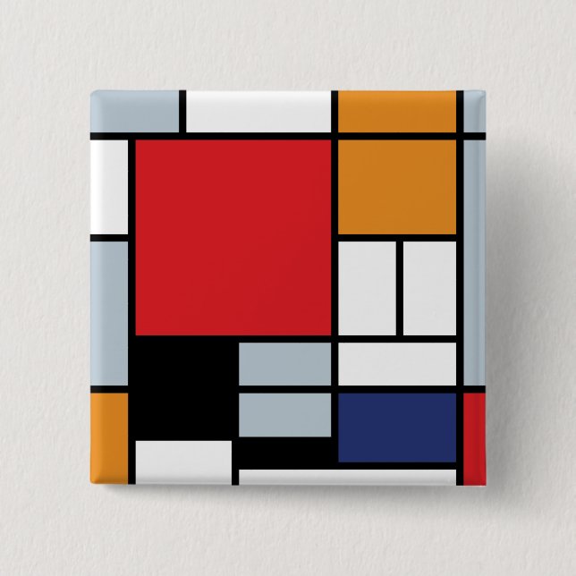 Chapa Cuadrada Piet Mondrian - Composición con gran plano rojo (Anverso)