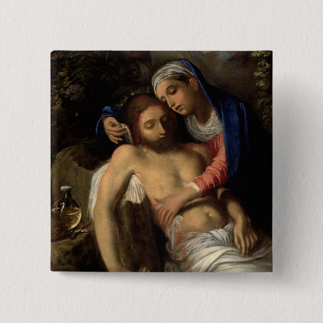 Chapa Cuadrada Pietà (María y Jesús) (por Adam Elsheimer) (Anverso)