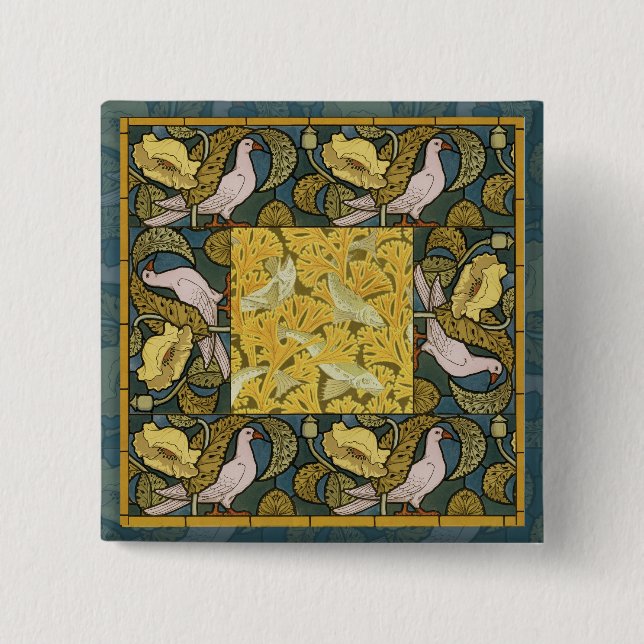 Chapa Cuadrada Pigeon Blue Yellow Fish Art Nouveau (Anverso)