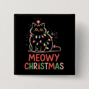 Chapa Cuadrada Pijama de gato negro de luces de Navidad Meowy 