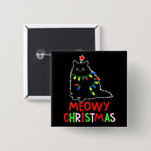Chapa Cuadrada Pijama de gato negro luces de Navidad Meowy Christ