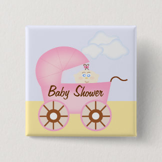 Chapa Cuadrada Pin Baby Shower Stroller rosa