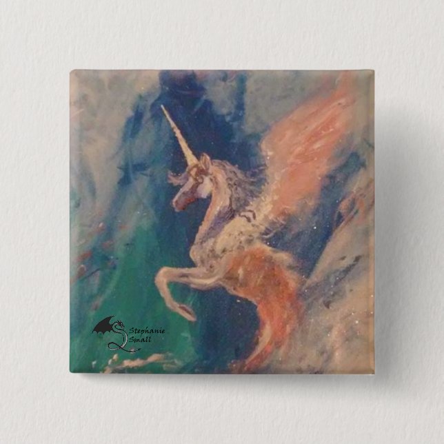 Chapa Cuadrada Pin con alas Campchurch del unicornio del mar (Anverso)
