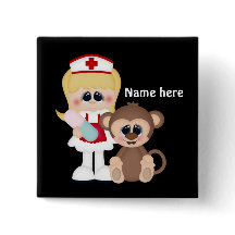 Pin con dibujo animado de enfermera y mono