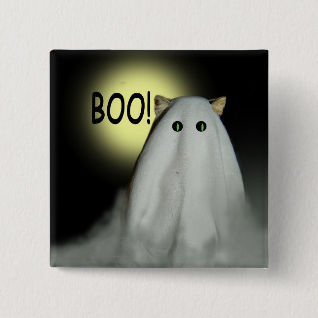 Chapa Cuadrada Pin cuadrado de Halloween del gato asustadizo (Anverso)