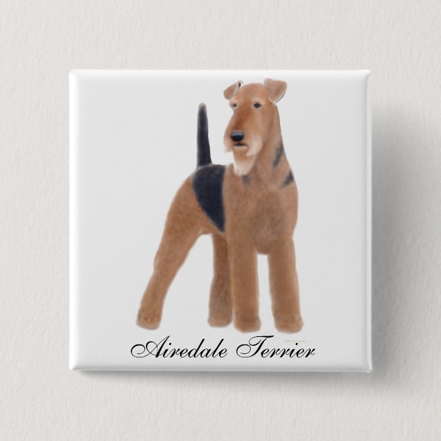 Chapa Cuadrada Pin de Airedale Terrier (Anverso)