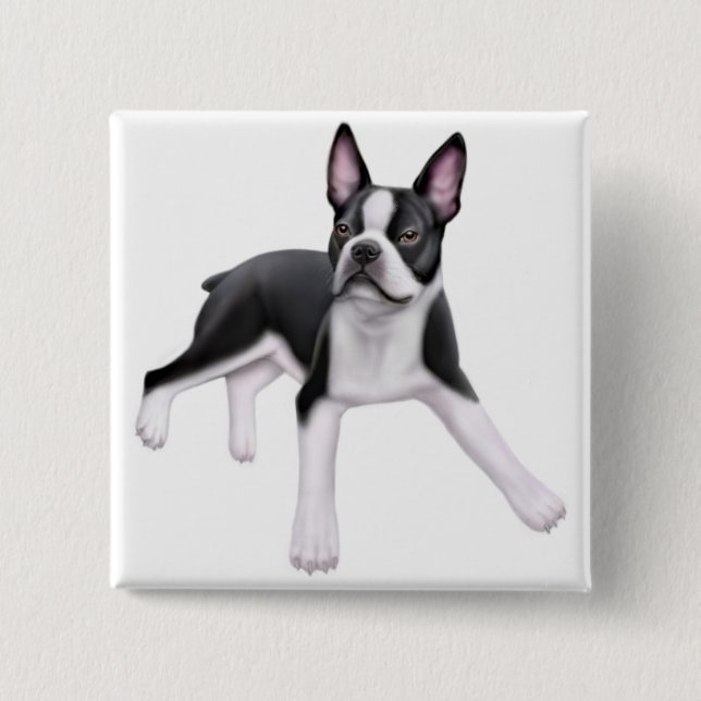 Chapa Cuadrada Pin de Boston Terrier (Anverso)