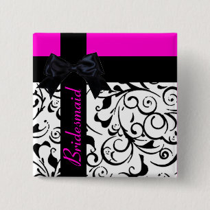 Chapa Cuadrada Pin de damasca negra rosa Personalizable
