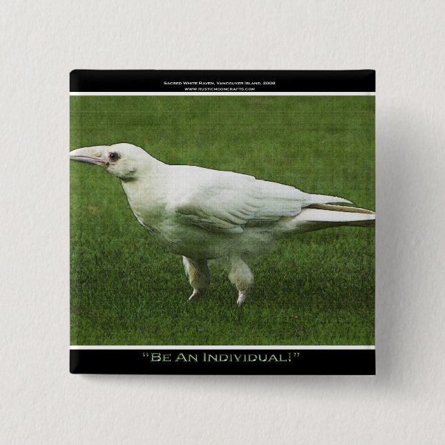 Chapa Cuadrada Pin de motivación Raven Blanco Raras (Anverso)