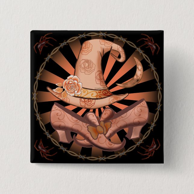 Chapa Cuadrada Pin de vestimenta de bruja (Anverso)