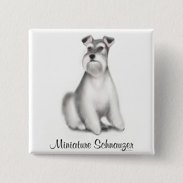 Chapa Cuadrada Pin del Schnauzer miniatura (Anverso)
