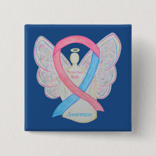 Chapa Cuadrada Pin Personalizado Ángel Ribbon de la Conciencia de