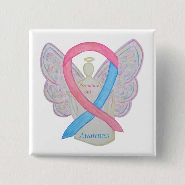 Chapa Cuadrada Pin Personalizado Ángel Ribbon de la Conciencia de (Anverso)