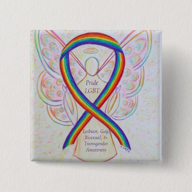 Chapa Cuadrada Pin Personalizado Angel Ribbon de la conciencia de (Anverso)