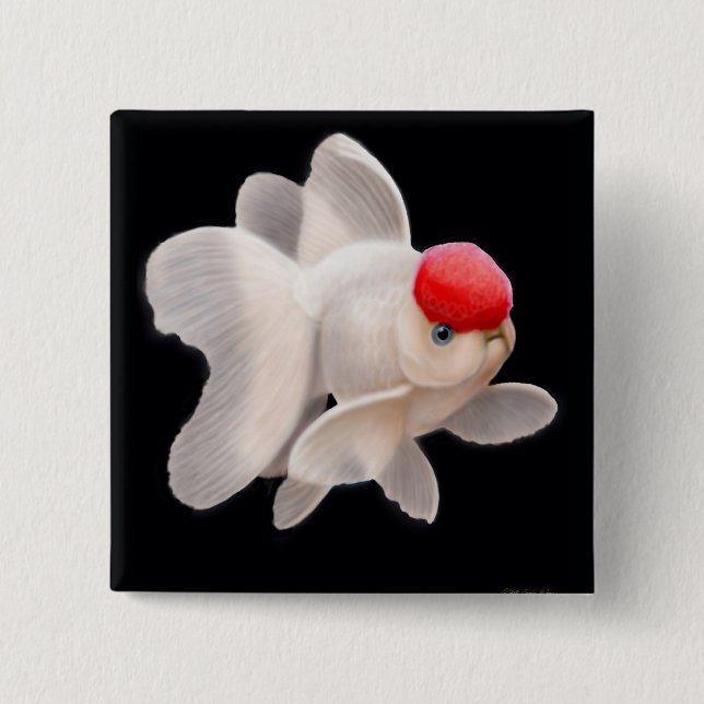 Chapa Cuadrada Pin rojo del Goldfish de Oranda del casquillo (Anverso)