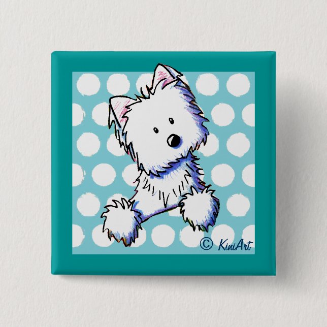 Chapa Cuadrada Pin Westie de bolsillo punteado (Anverso)