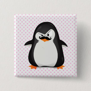 Chapa Cuadrada Pingüino Blanco Negro Y Gracioso Mustache