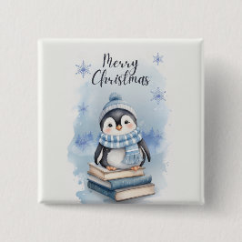 Chapa Cuadrada Pingüino Navidades de acuarela