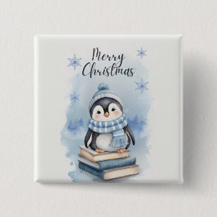 Chapa Cuadrada Pingüino Navidades de acuarela