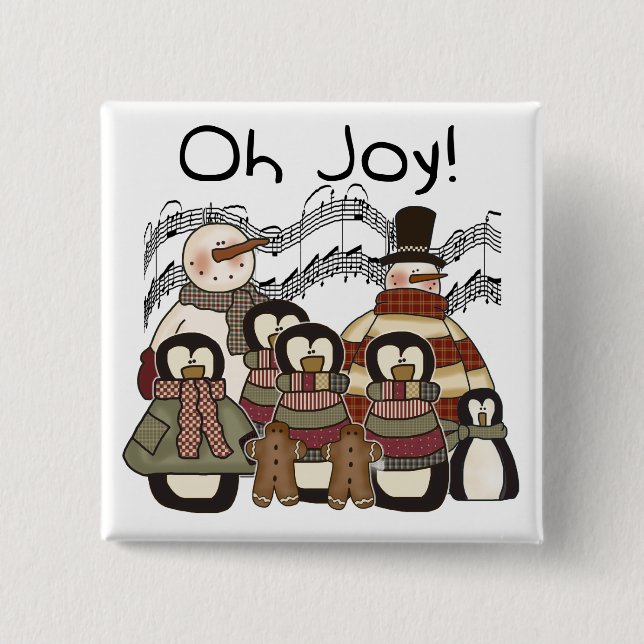 Chapa Cuadrada Pingüino Oh Alegría Navidades camisetas y regalos (Anverso)