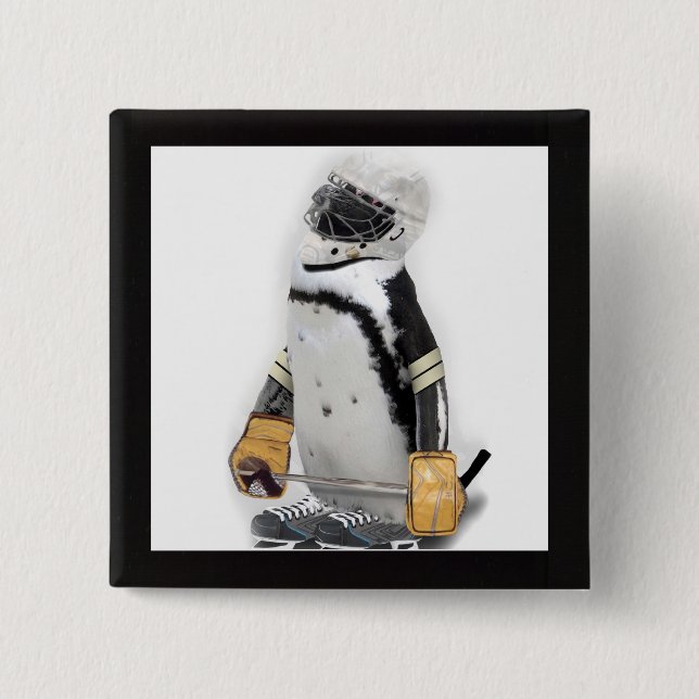 Chapa Cuadrada Pingüino Pequeño Con Engranaje De Hockey (Anverso)