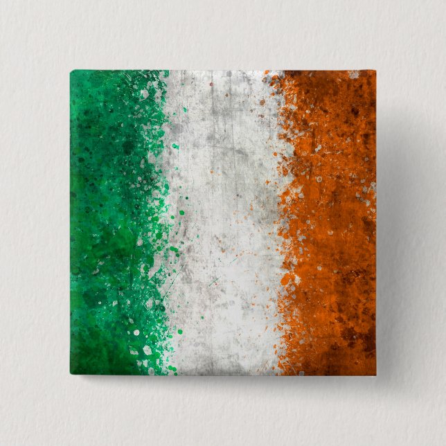 Chapa Cuadrada Pinte la bandera del irlandés de la salpicadura (Anverso)