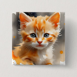 Chapa Cuadrada Pintura acuarela de un lindo gato naranja