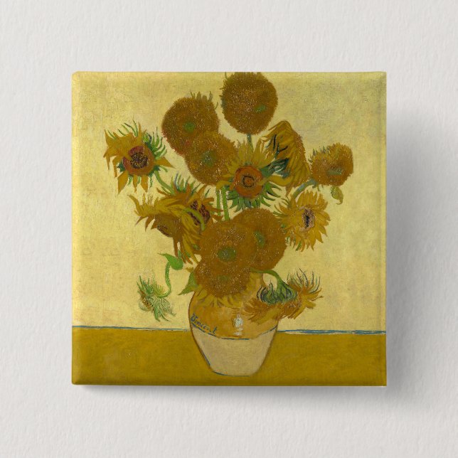 Chapa Cuadrada Pintura de 15 girasoles de Vincent Van Gogh (Anverso)