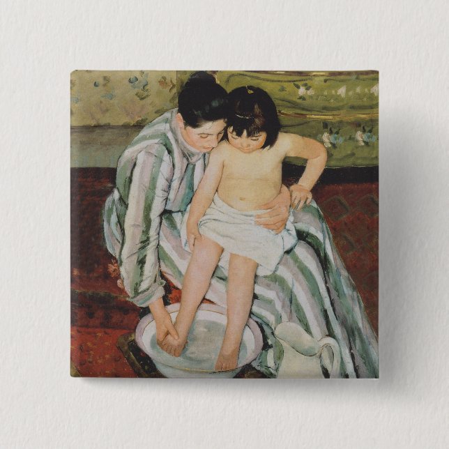 Chapa Cuadrada Pintura de baño de Mary Cassatt (Anverso)