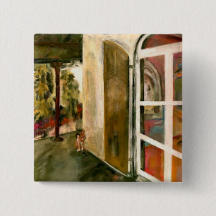 Chapa Cuadrada Pintura de "Gato de porche Hemingway"