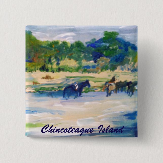 Chapa Cuadrada Pintura del caballo de la isla Chincoteague (Anverso)