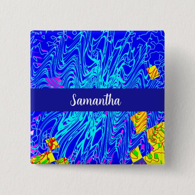 Chapa Cuadrada Pintura moderna de arte abstracto azul (Anverso)