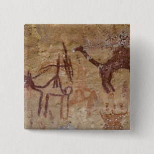 Chapa Cuadrada Pinturas rupestres prehistóricas con camellos y