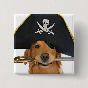 Chapa Cuadrada Pirata de Halloween del golden retriever