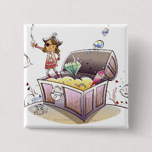 Chapa Cuadrada Pirata de sexo femenino que se coloca en un cofre