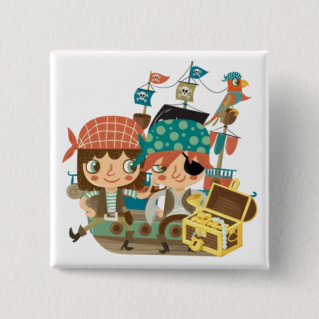 Chapa Cuadrada Piratas con el tesoro (Anverso)