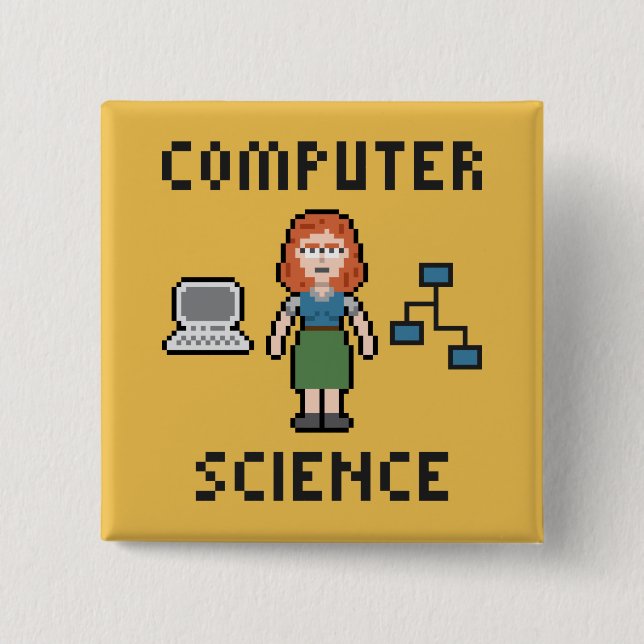 Chapa Cuadrada Pixel Computer Science - Female - Button (Anverso)