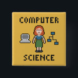 Chapa Cuadrada Pixel Computer Science - Female - Button<br><div class="desc">Pixel art illustration depicting a pixel female computer scientist,  an 8 bit computer and a pixel fluxogram.</div>