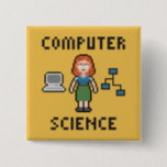 Chapa Cuadrada Pixel Computer Science - Female - Button<br><div class="desc">Pixel art illustration depicting a pixel female computer scientist,  an 8 bit computer and a pixel fluxogram.</div>