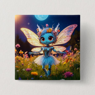 Chapa Cuadrada Pixie Robot Ballerina bailando en flores silvestre