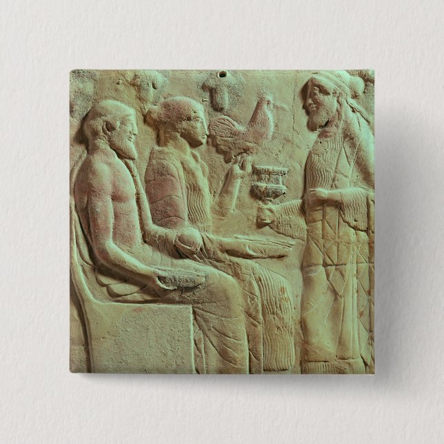Chapa Cuadrada Placa que representa un ofrecimiento, c.450 A.C. (Anverso)