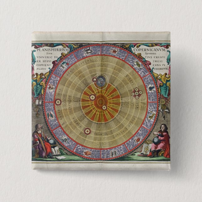 Chapa Cuadrada Planisfera vintage del universo entero Copernicus (Anverso)