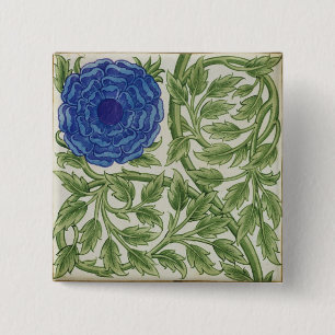 Chapa Cuadrada Planta con una flor azul (w/c en el papel)