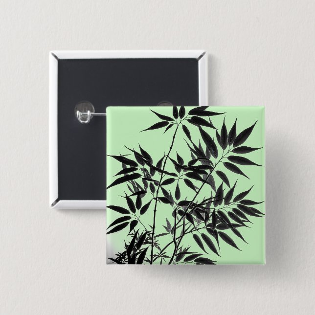 Chapa Cuadrada Planta de bambú verde negro y blanco (Anverso y reverso)
