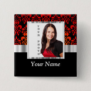 Chapa Cuadrada Plantilla de fotos de damasco rojo y negro