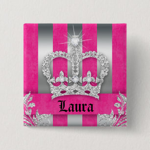 Chapa Cuadrada Plata de princesa Crown Pink Stripes Brooch de la
